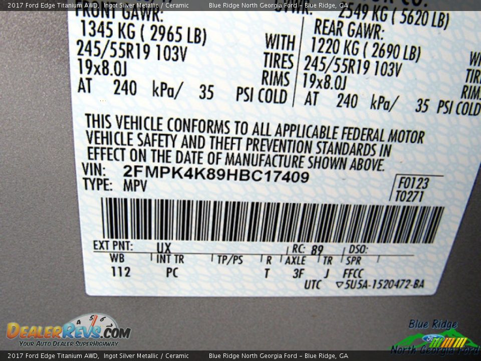 2017 Ford Edge Titanium AWD Ingot Silver Metallic / Ceramic Photo #26