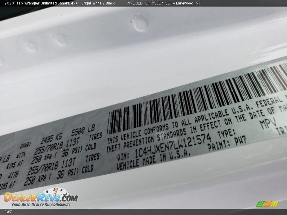 Jeep Color Code PW7 Bright White