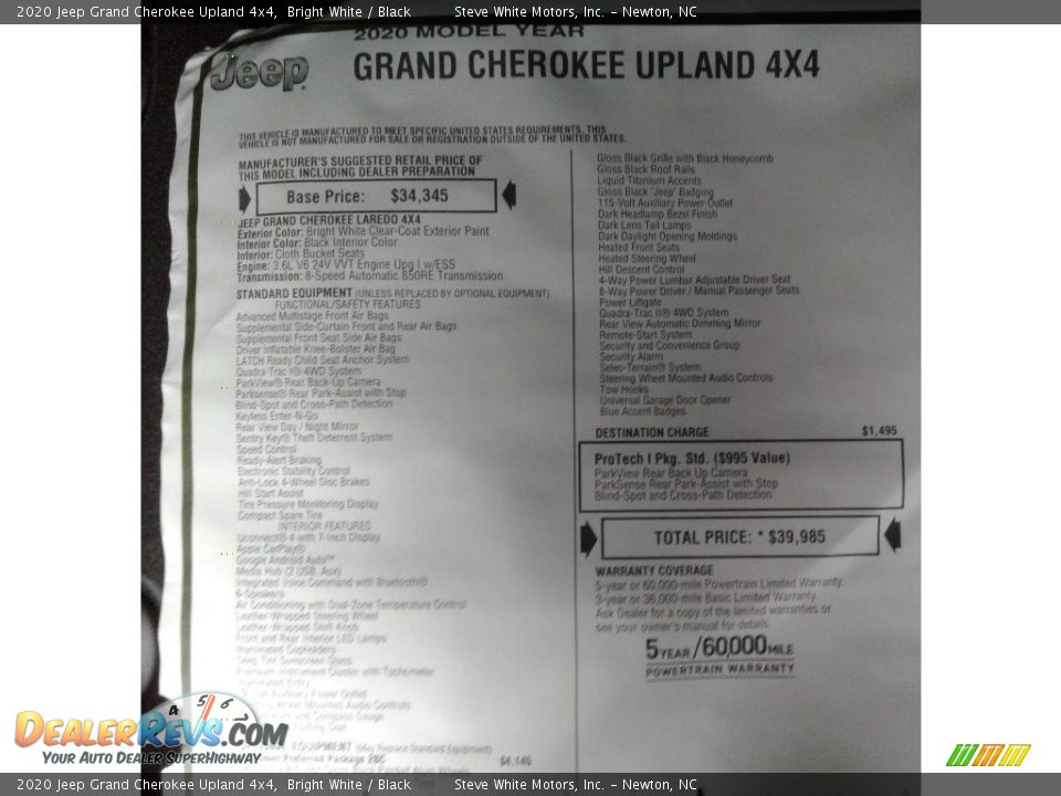 2020 Jeep Grand Cherokee Upland 4x4 Bright White / Black Photo #34