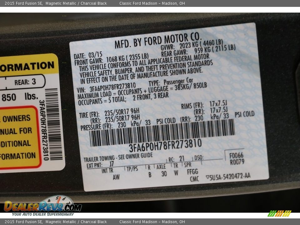 2015 Ford Fusion SE Magnetic Metallic / Charcoal Black Photo #20