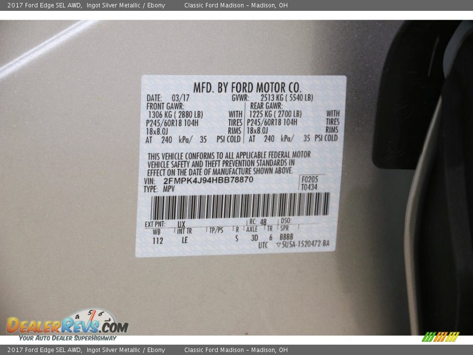 2017 Ford Edge SEL AWD Ingot Silver Metallic / Ebony Photo #21