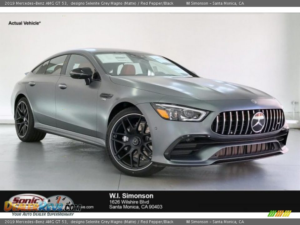 2019 Mercedes-Benz AMG GT 53 designo Selenite Grey Magno (Matte) / Red Pepper/Black Photo #1