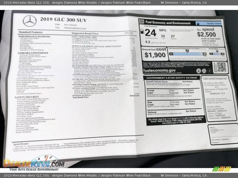 2019 Mercedes-Benz GLC 300 designo Diamond White Metallic / designo Platinum White Pearl/Black Photo #10