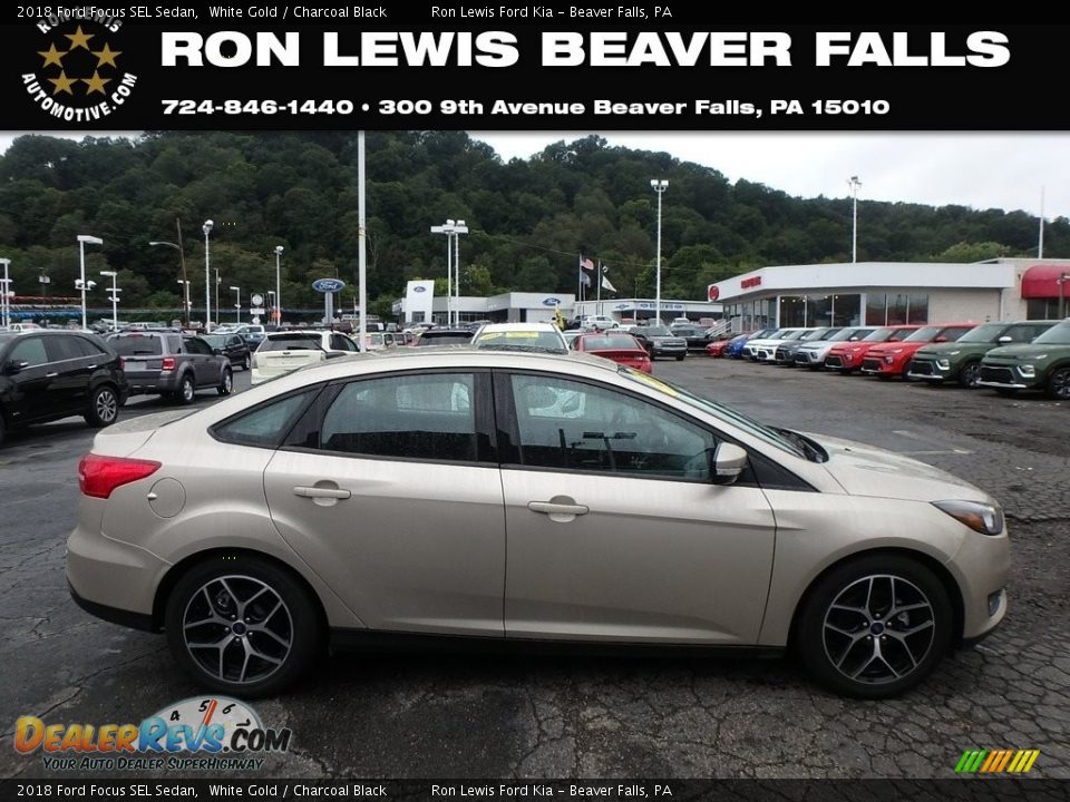 2018 Ford Focus SEL Sedan White Gold / Charcoal Black Photo #1