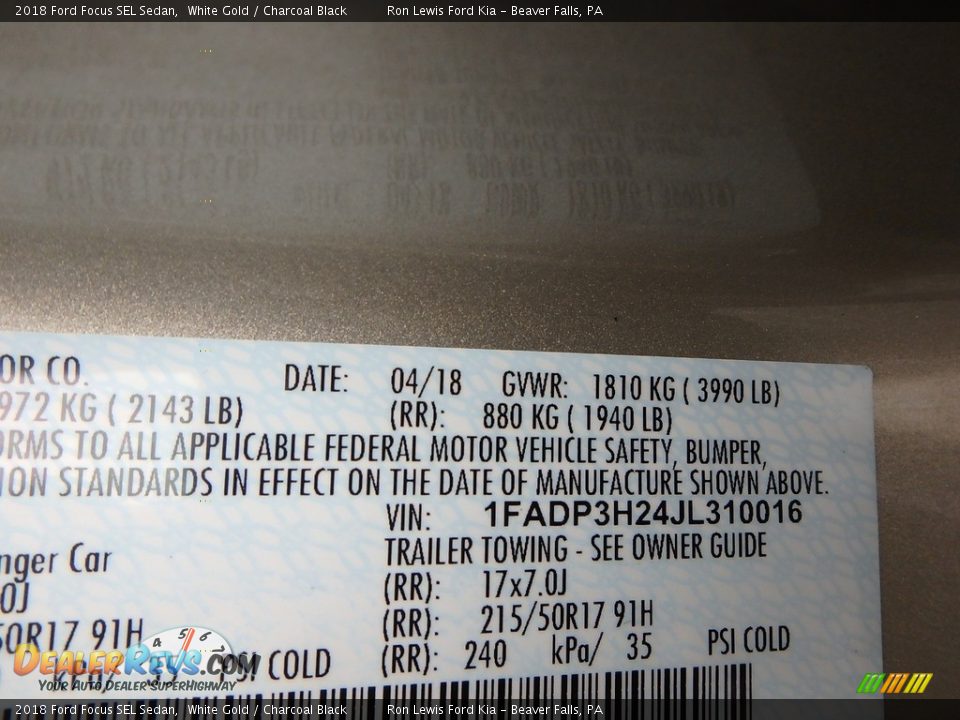 2018 Ford Focus SEL Sedan White Gold / Charcoal Black Photo #12