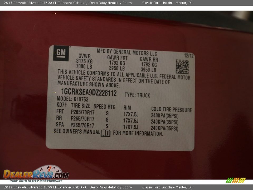 2013 Chevrolet Silverado 1500 LT Extended Cab 4x4 Deep Ruby Metallic / Ebony Photo #15