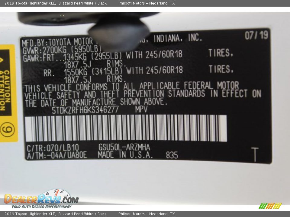 2019 Toyota Highlander XLE Blizzard Pearl White / Black Photo #25