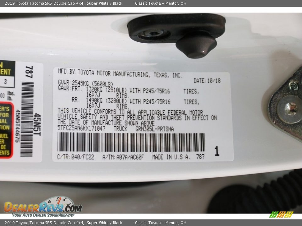 2019 Toyota Tacoma SR5 Double Cab 4x4 Super White / Black Photo #21