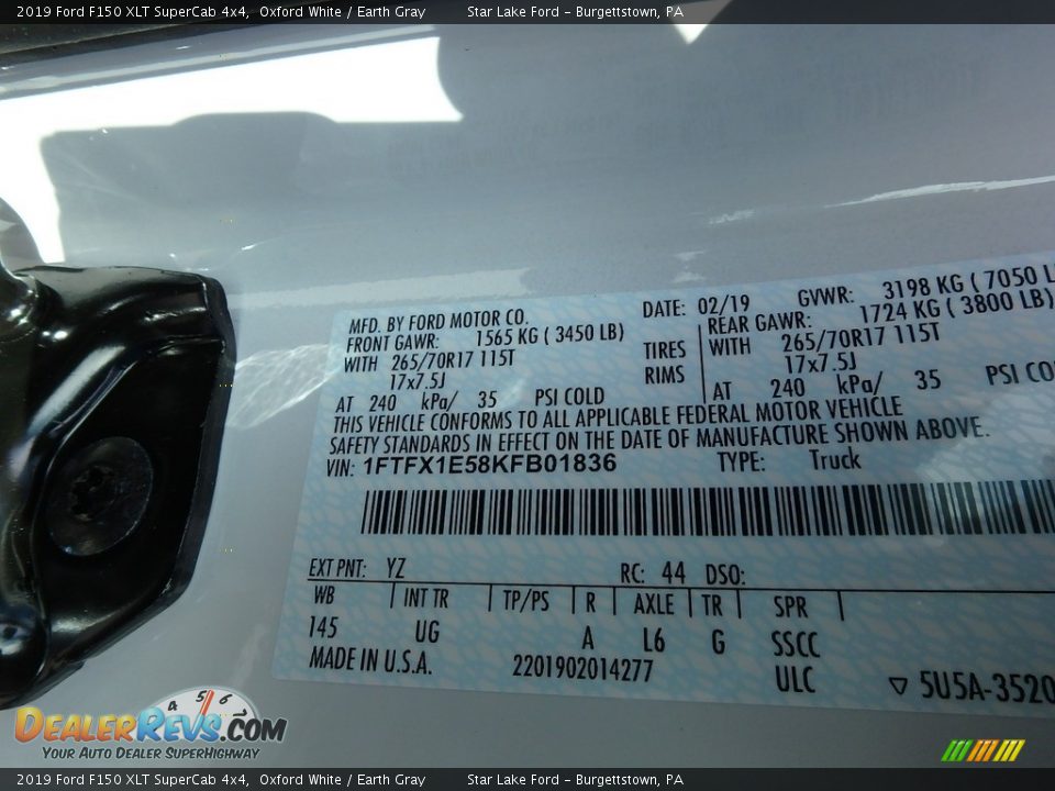2019 Ford F150 XLT SuperCab 4x4 Oxford White / Earth Gray Photo #10