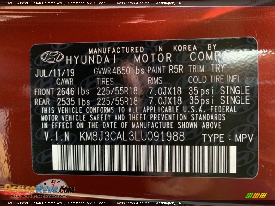 2020 Hyundai Tucson Ultimate AWD Gemstone Red / Black Photo #10