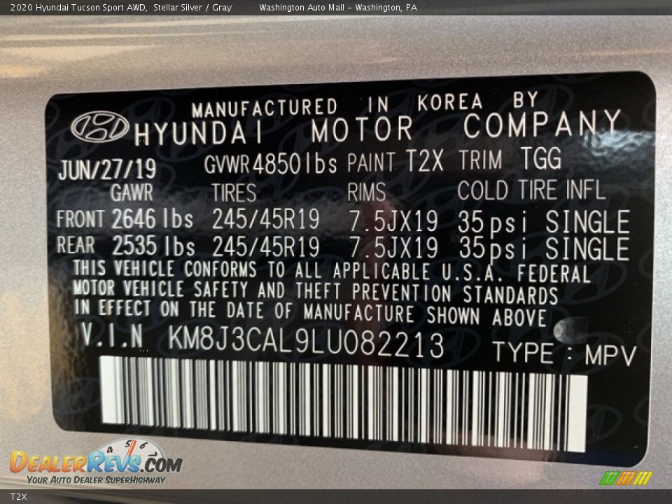 Hyundai Color Code T2X Stellar Silver