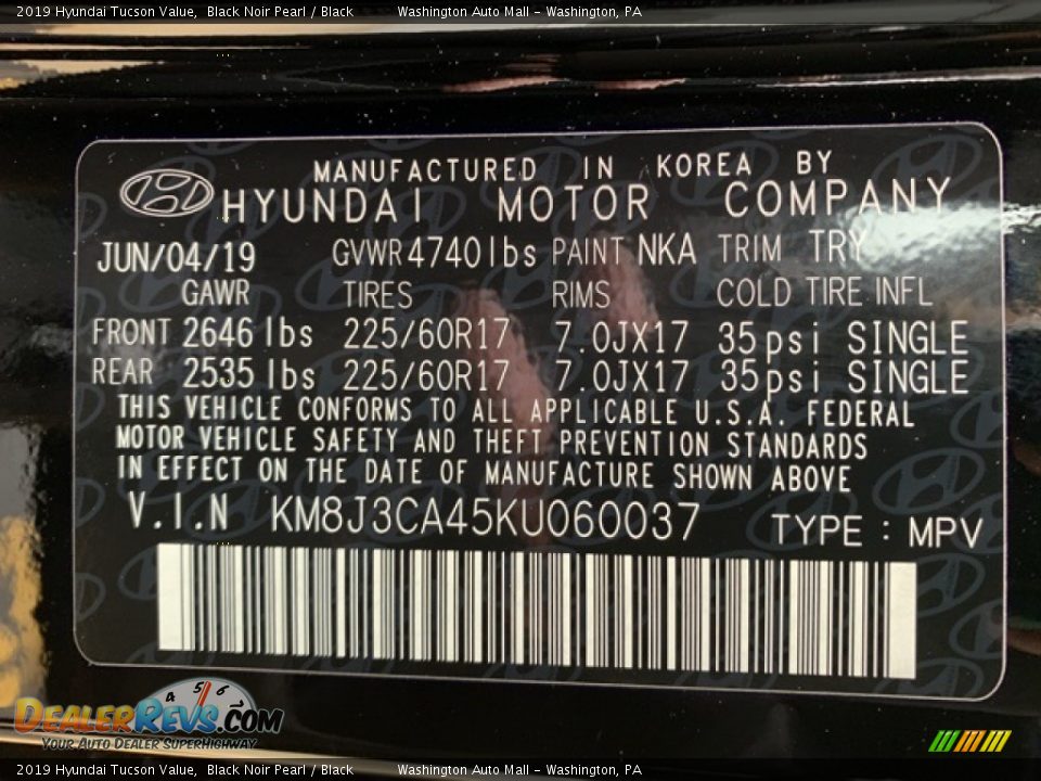 2019 Hyundai Tucson Value Black Noir Pearl / Black Photo #10