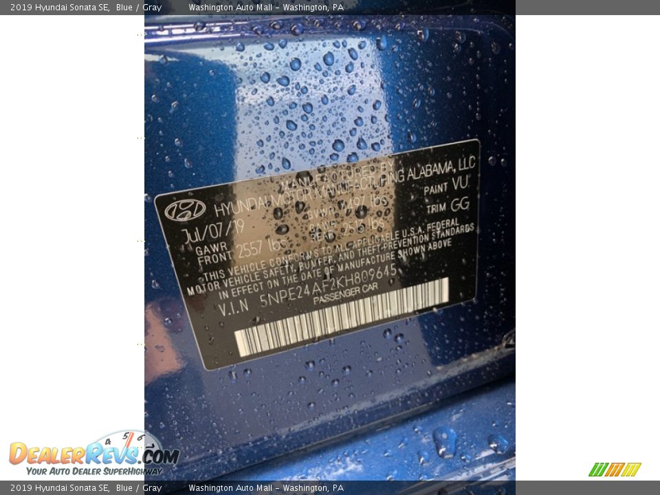 2019 Hyundai Sonata SE Blue / Gray Photo #10