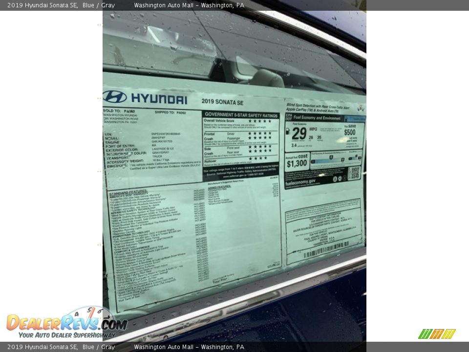 2019 Hyundai Sonata SE Blue / Gray Photo #16