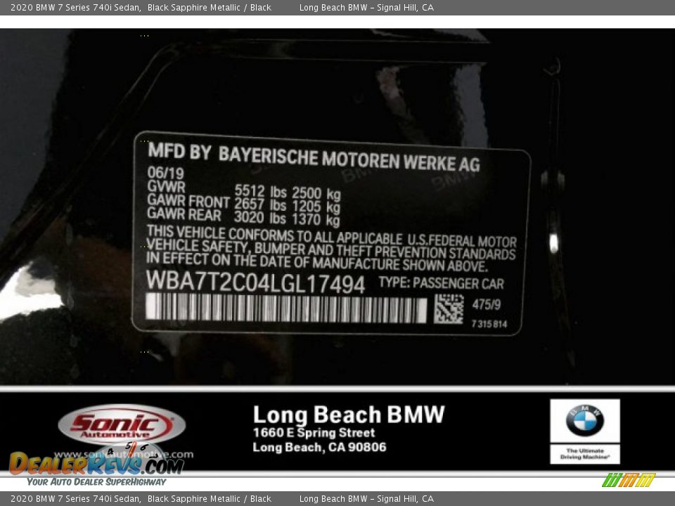 2020 BMW 7 Series 740i Sedan Black Sapphire Metallic / Black Photo #11