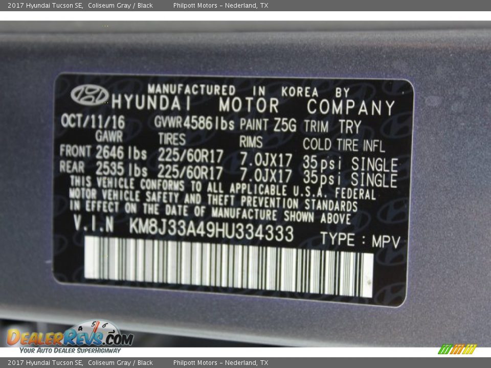 2017 Hyundai Tucson SE Coliseum Gray / Black Photo #28