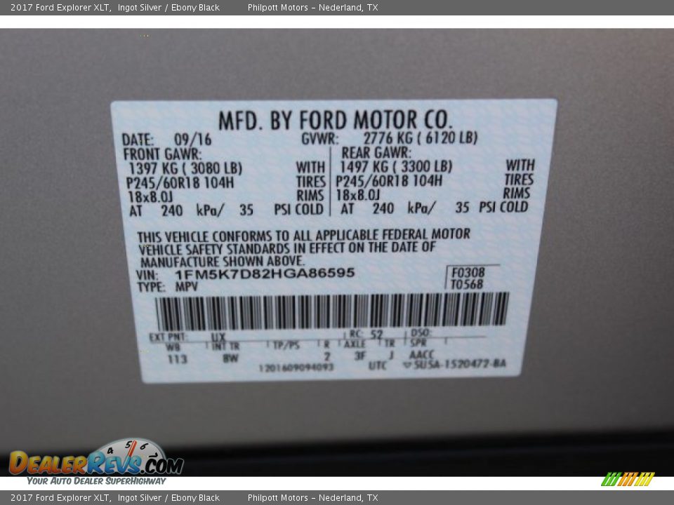 2017 Ford Explorer XLT Ingot Silver / Ebony Black Photo #30