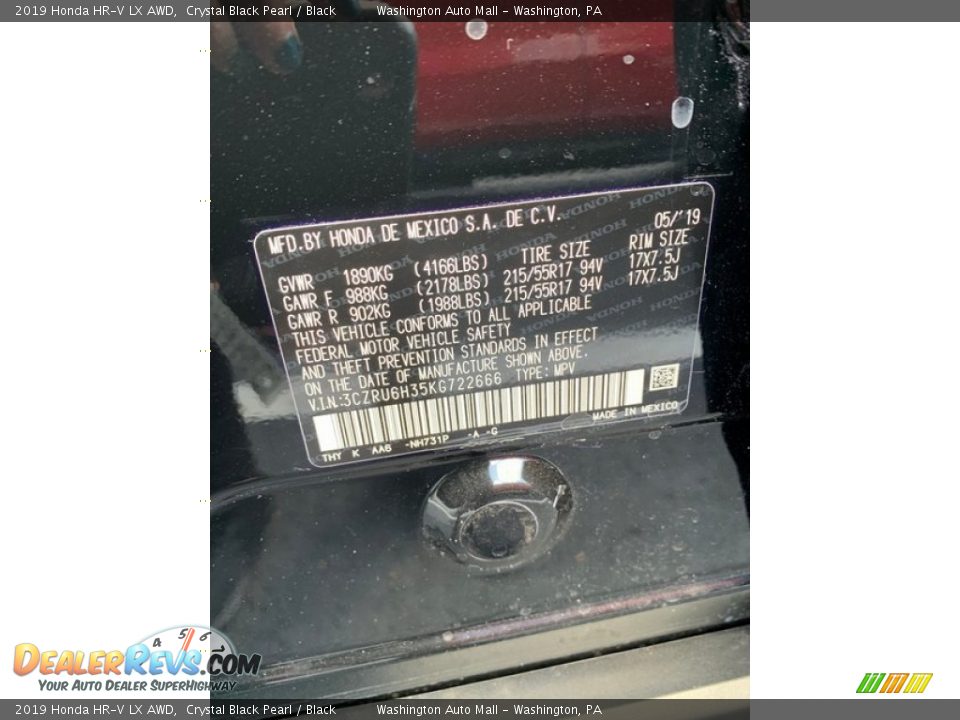 2019 Honda HR-V LX AWD Crystal Black Pearl / Black Photo #9