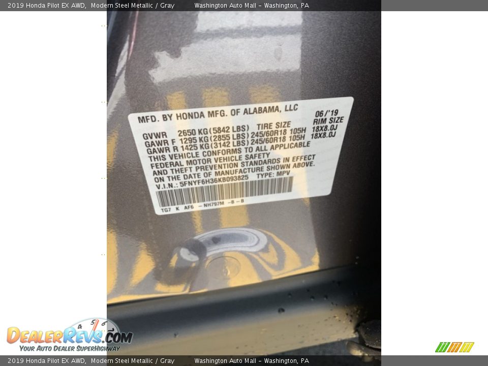 2019 Honda Pilot EX AWD Modern Steel Metallic / Gray Photo #9