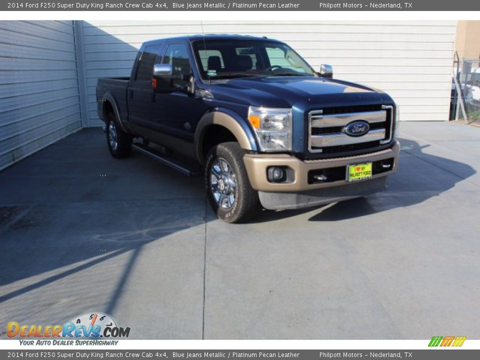 2014 Ford F250 Super Duty King Ranch Crew Cab 4x4 Blue Jeans Metallic / Platinum Pecan Leather Photo #2