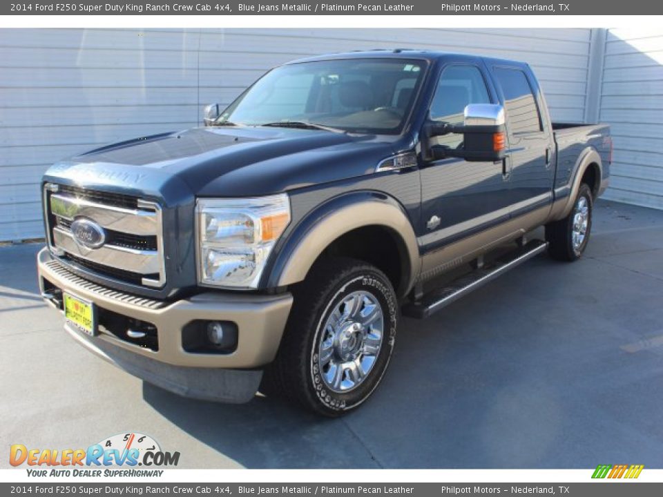 2014 Ford F250 Super Duty King Ranch Crew Cab 4x4 Blue Jeans Metallic / Platinum Pecan Leather Photo #4