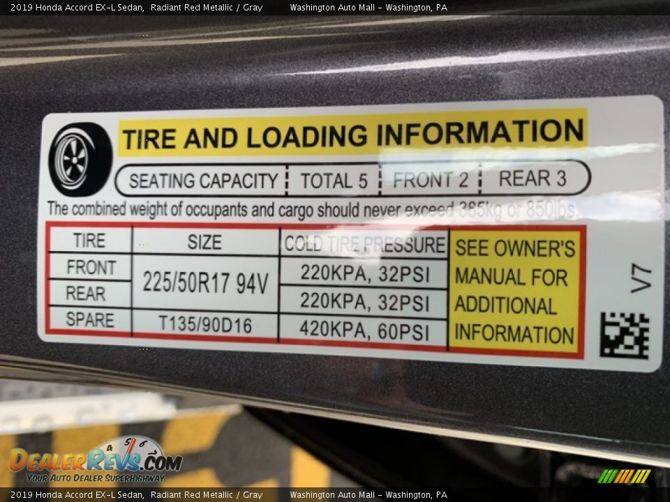 2019 Honda Accord EX-L Sedan Radiant Red Metallic / Gray Photo #8