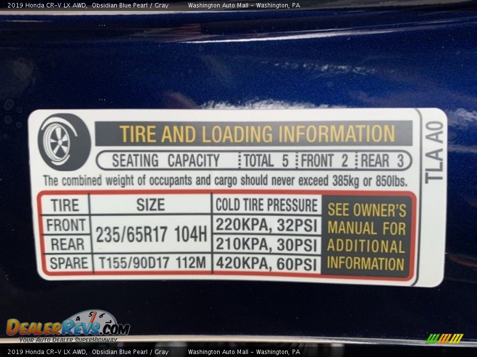 2019 Honda CR-V LX AWD Obsidian Blue Pearl / Gray Photo #8