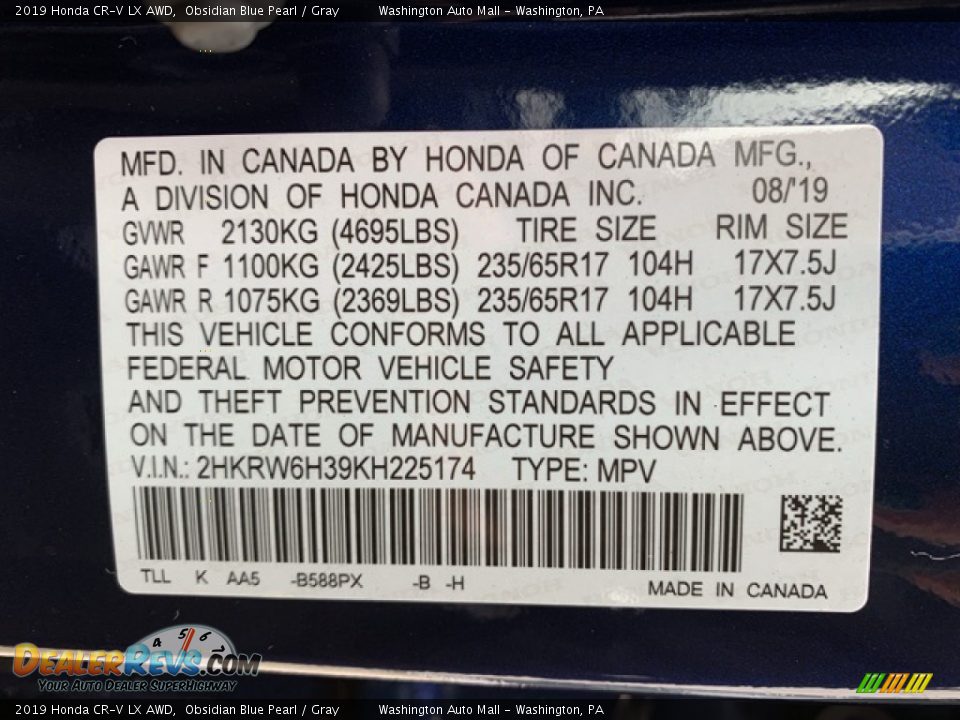 2019 Honda CR-V LX AWD Obsidian Blue Pearl / Gray Photo #9