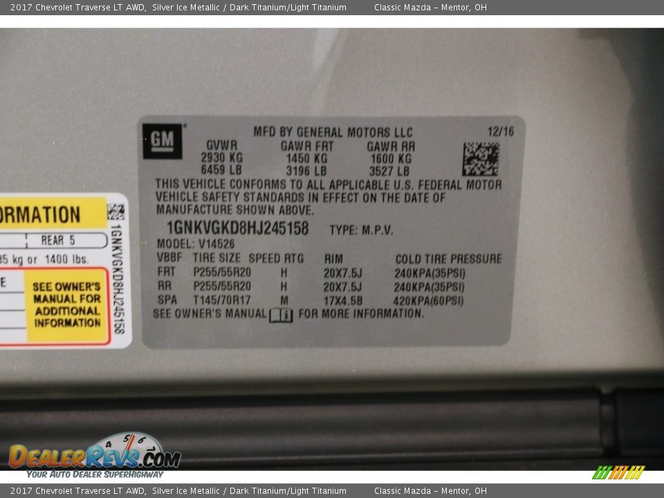 2017 Chevrolet Traverse LT AWD Silver Ice Metallic / Dark Titanium/Light Titanium Photo #24