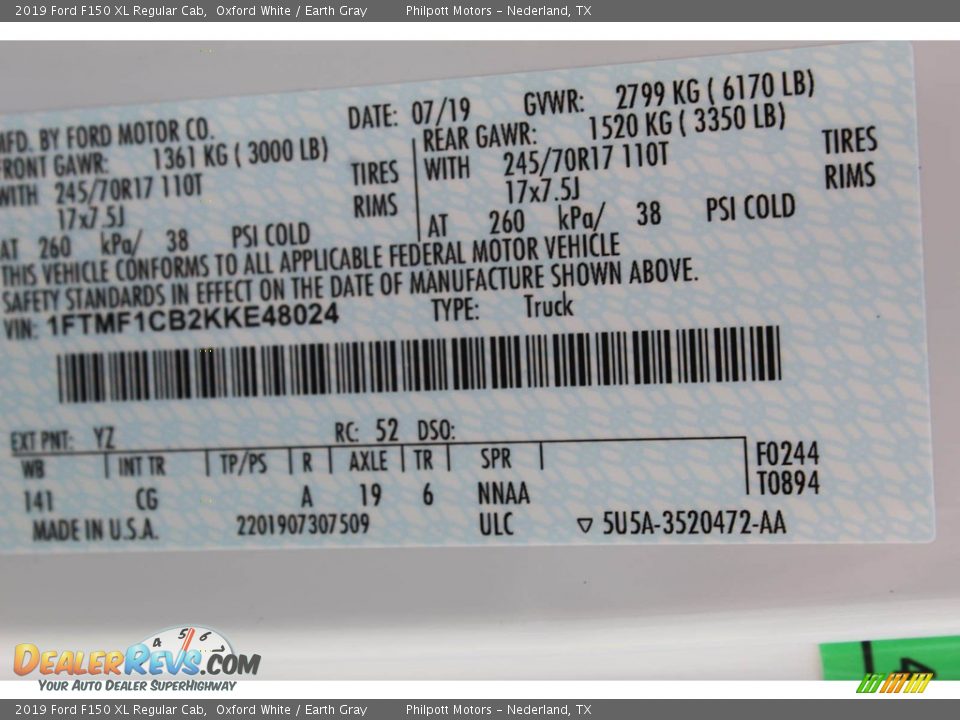 2019 Ford F150 XL Regular Cab Oxford White / Earth Gray Photo #19