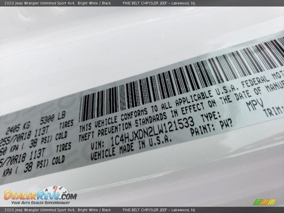 2020 Jeep Wrangler Unlimited Sport 4x4 Bright White / Black Photo #9