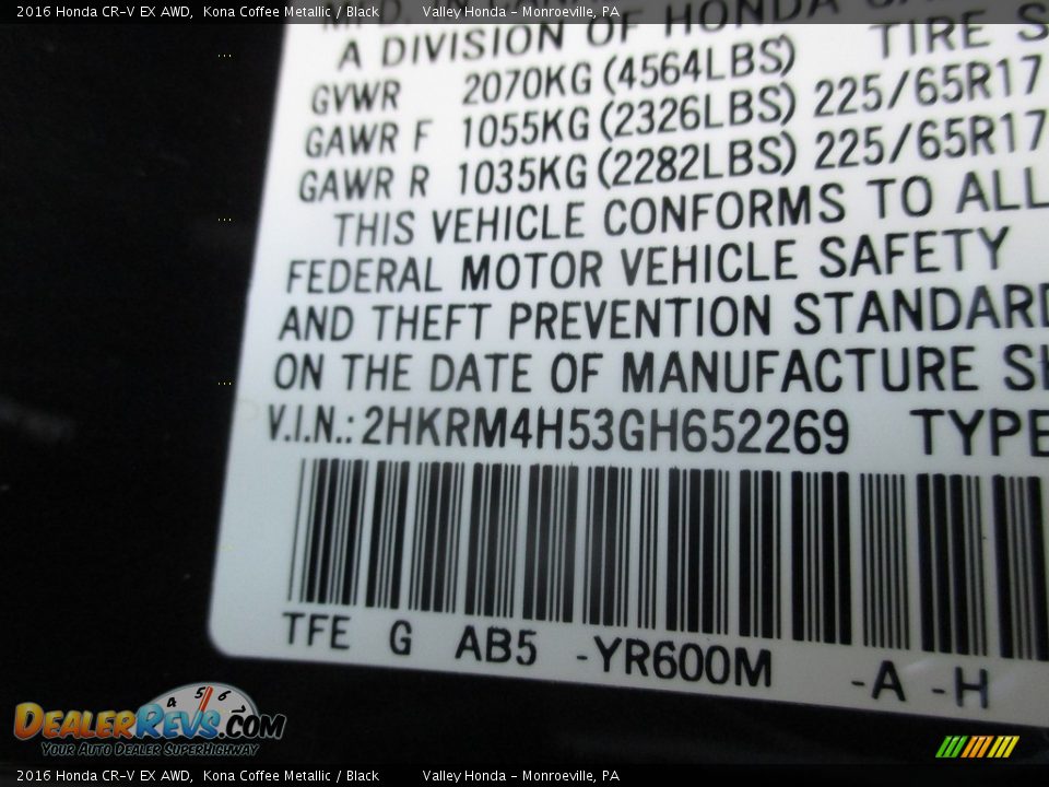 2016 Honda CR-V EX AWD Kona Coffee Metallic / Black Photo #20