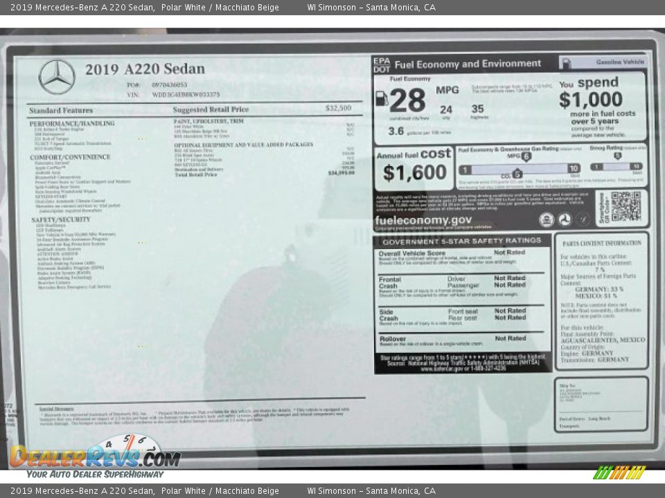 2019 Mercedes-Benz A 220 Sedan Polar White / Macchiato Beige Photo #10