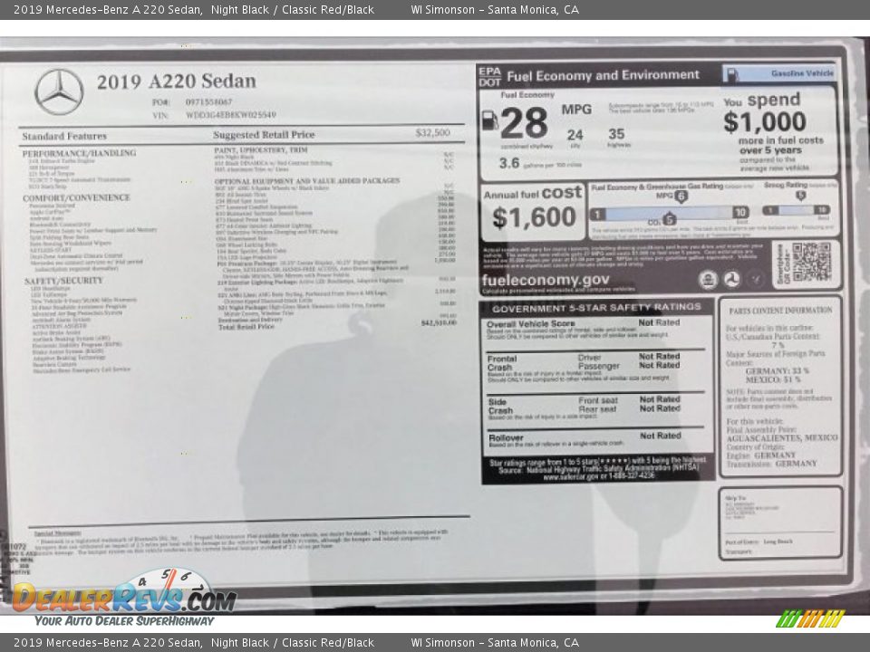 2019 Mercedes-Benz A 220 Sedan Night Black / Classic Red/Black Photo #10