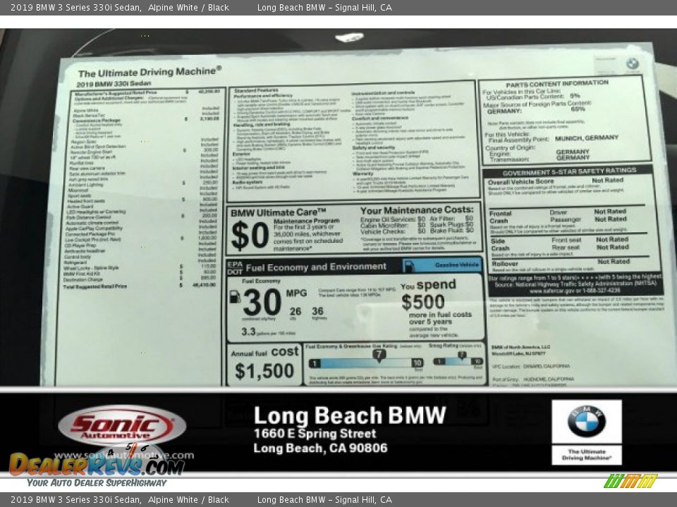 2019 BMW 3 Series 330i Sedan Alpine White / Black Photo #10