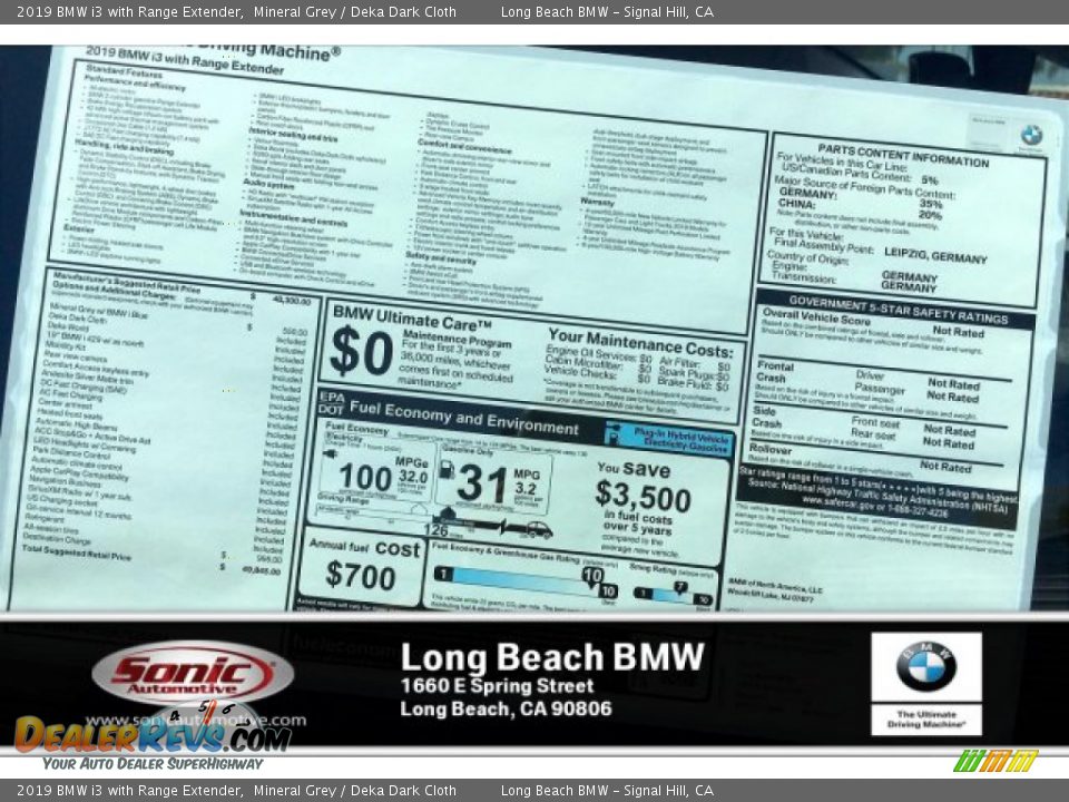 2019 BMW i3 with Range Extender Mineral Grey / Deka Dark Cloth Photo #10