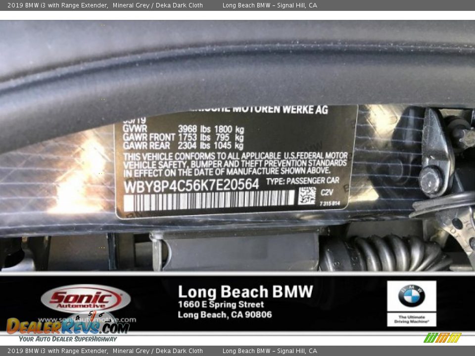 2019 BMW i3 with Range Extender Mineral Grey / Deka Dark Cloth Photo #11