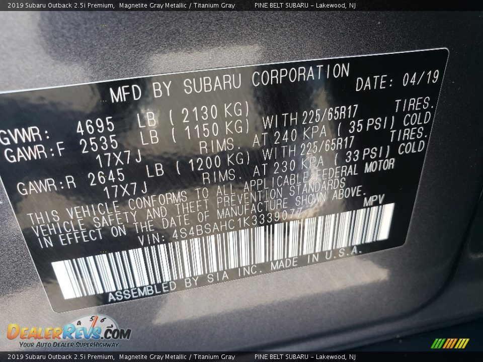 2019 Subaru Outback 2.5i Premium Magnetite Gray Metallic / Titanium Gray Photo #30