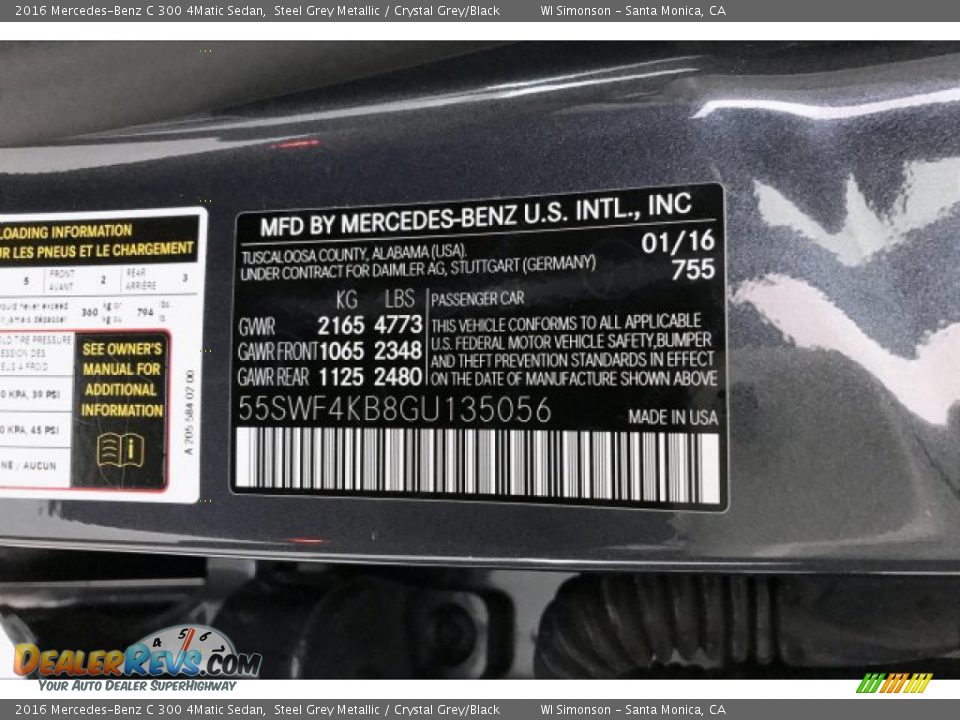 2016 Mercedes-Benz C 300 4Matic Sedan Steel Grey Metallic / Crystal Grey/Black Photo #24