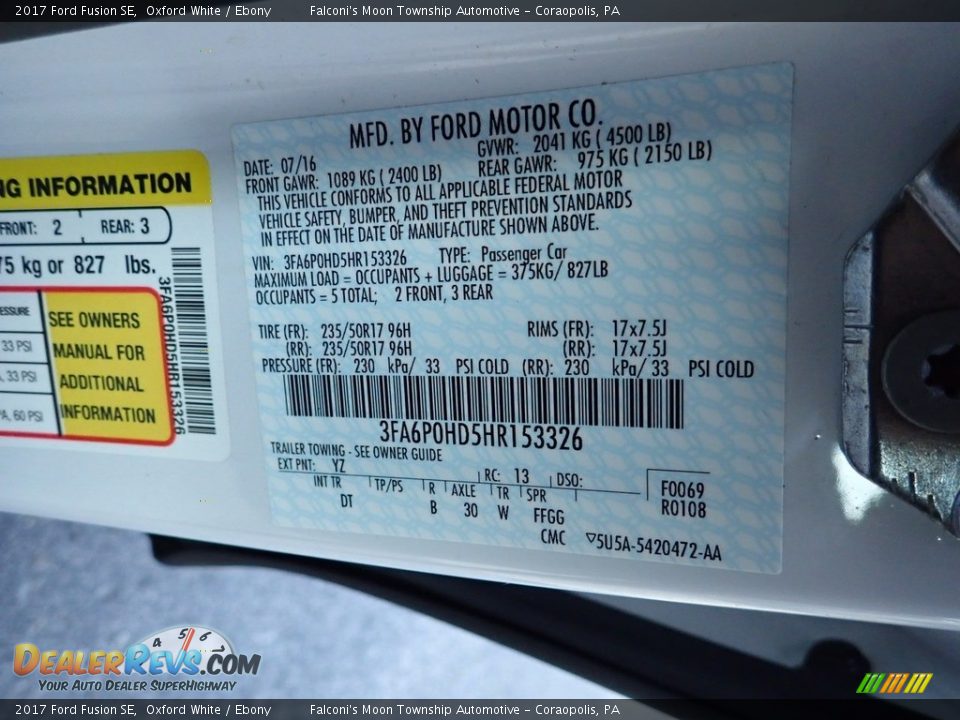 2017 Ford Fusion SE Oxford White / Ebony Photo #23