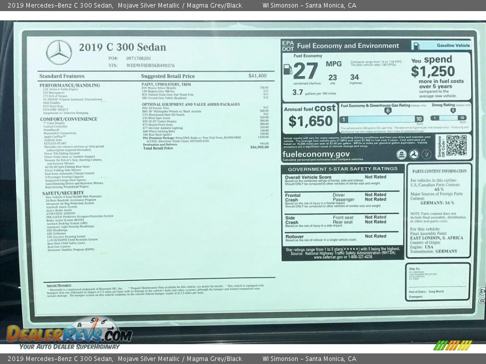 2019 Mercedes-Benz C 300 Sedan Mojave Silver Metallic / Magma Grey/Black Photo #11