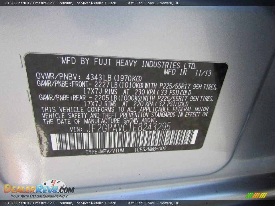 2014 Subaru XV Crosstrek 2.0i Premium Ice Silver Metallic / Black Photo #30