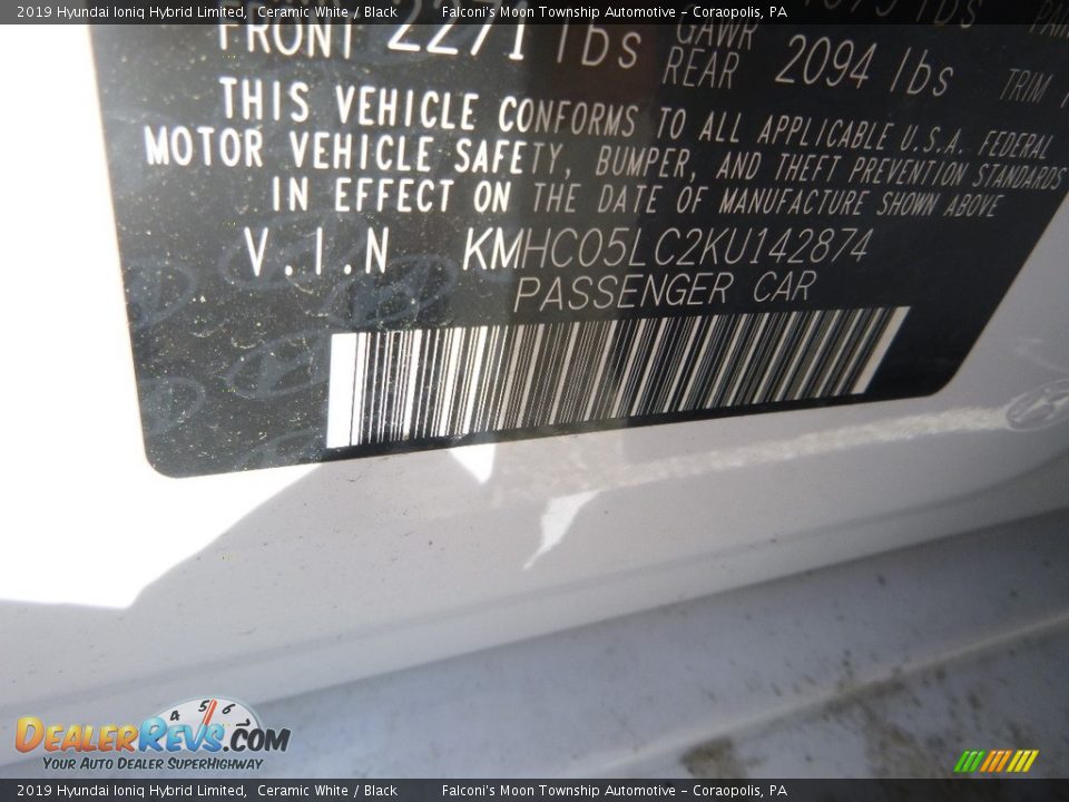 2019 Hyundai Ioniq Hybrid Limited Ceramic White / Black Photo #12