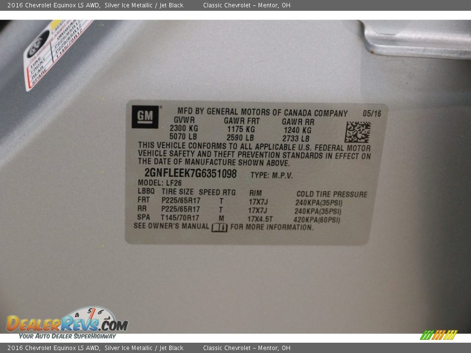 2016 Chevrolet Equinox LS AWD Silver Ice Metallic / Jet Black Photo #20