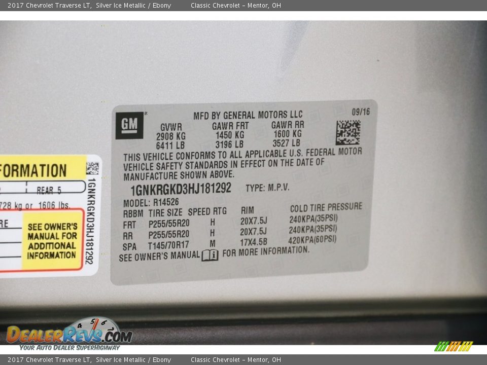 2017 Chevrolet Traverse LT Silver Ice Metallic / Ebony Photo #21