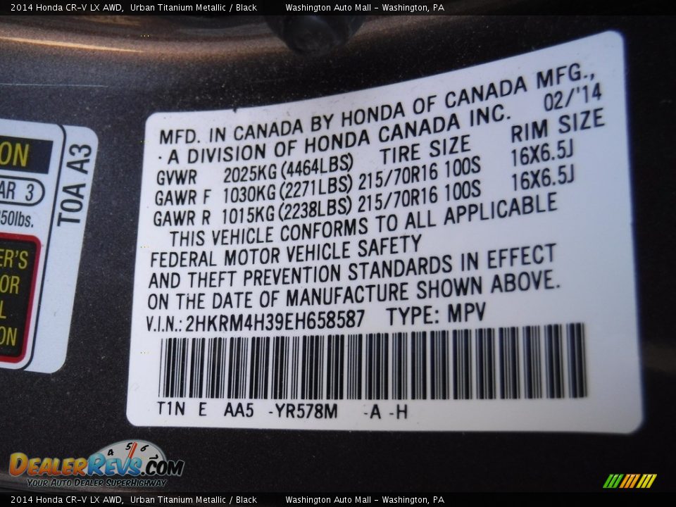 2014 Honda CR-V LX AWD Urban Titanium Metallic / Black Photo #24