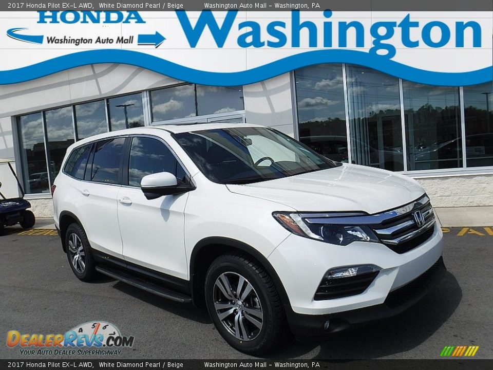 2017 Honda Pilot EX-L AWD White Diamond Pearl / Beige Photo #1
