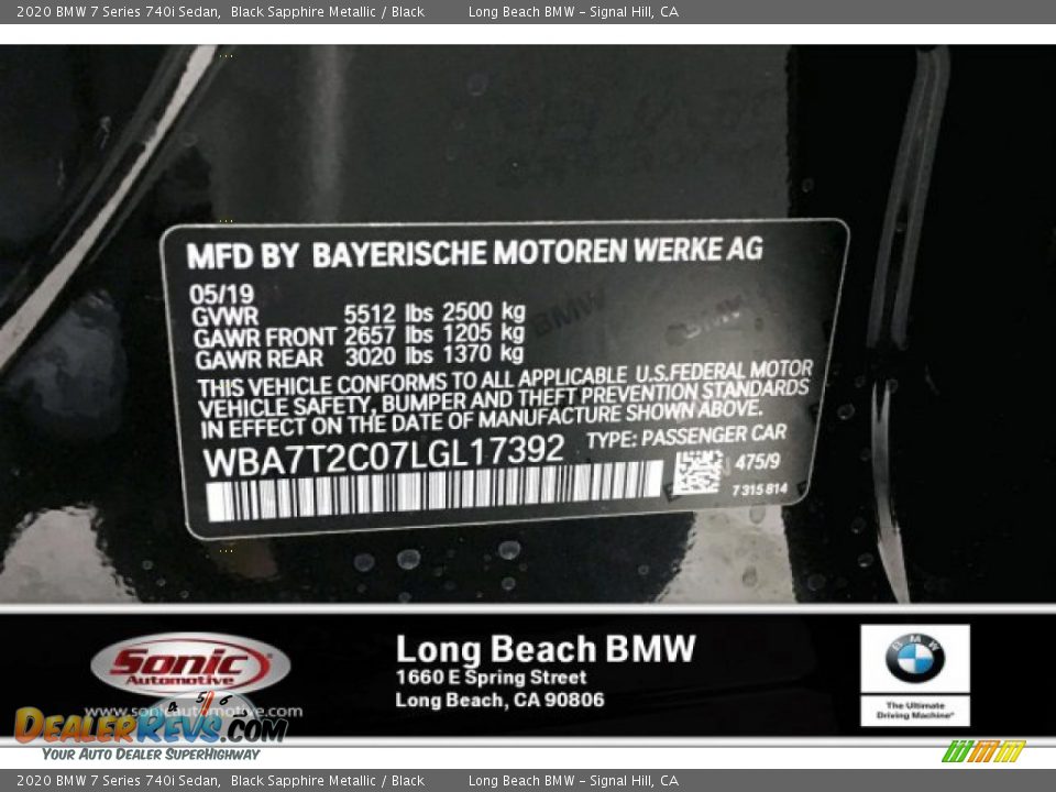 2020 BMW 7 Series 740i Sedan Black Sapphire Metallic / Black Photo #11