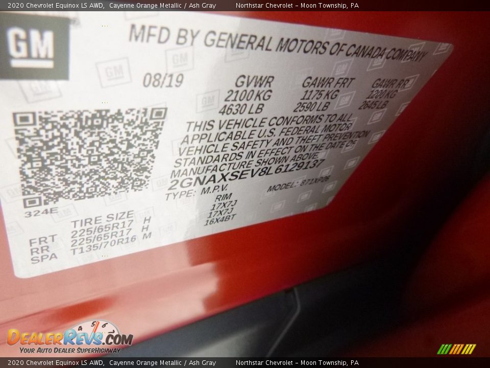 2020 Chevrolet Equinox LS AWD Cayenne Orange Metallic / Ash Gray Photo #15