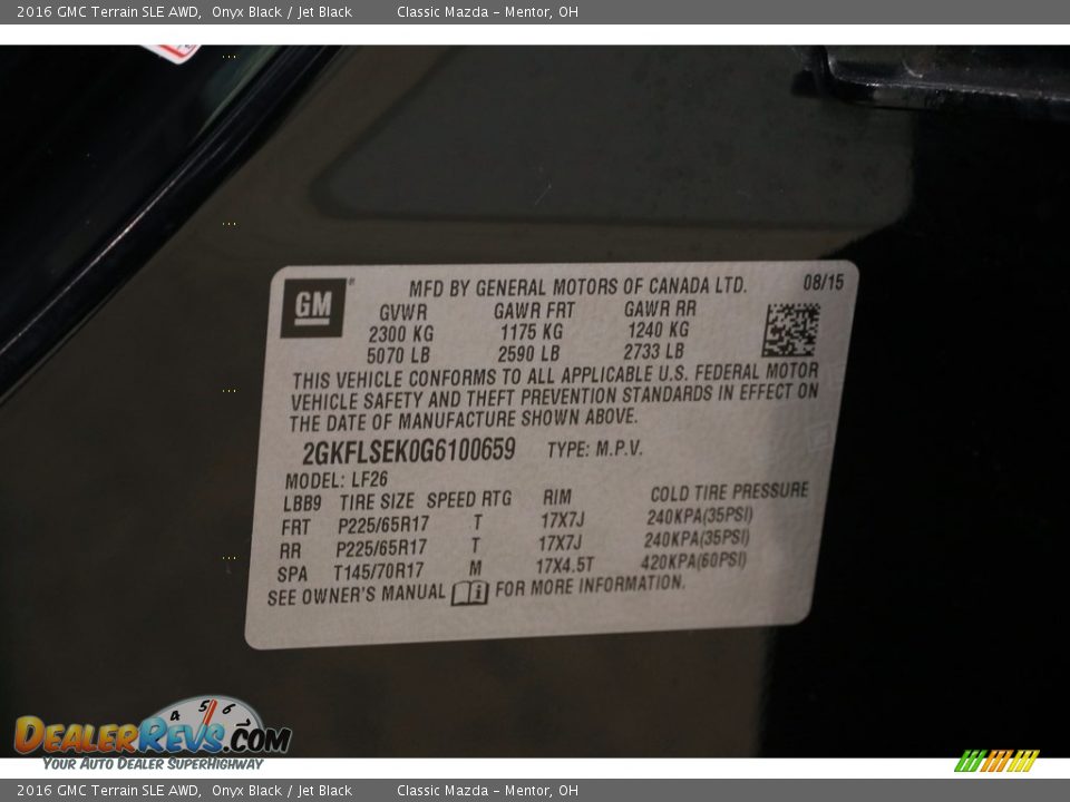 2016 GMC Terrain SLE AWD Onyx Black / Jet Black Photo #19